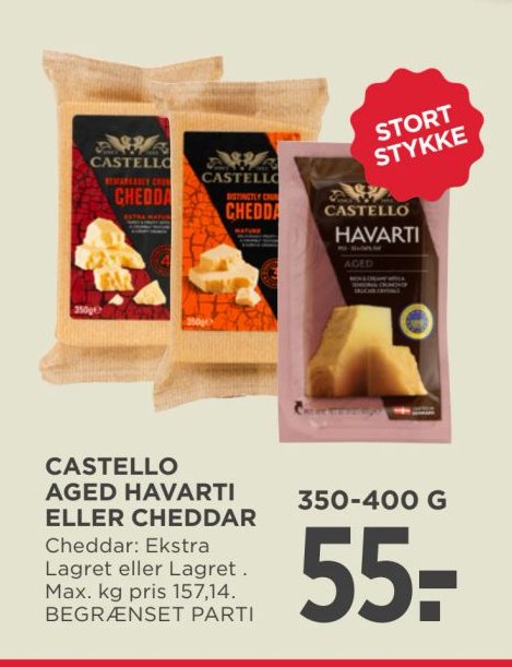 CASTELLO AGED HAVARTI ELLER CHEDDAR 350-400 G – Meny