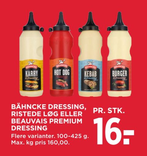 BÄHNCKE DRESSING, RISTEDE LØG ELLER BEAUVAIS PREMIUM DRESSING Flere varianter. 100-425 g. – Meny