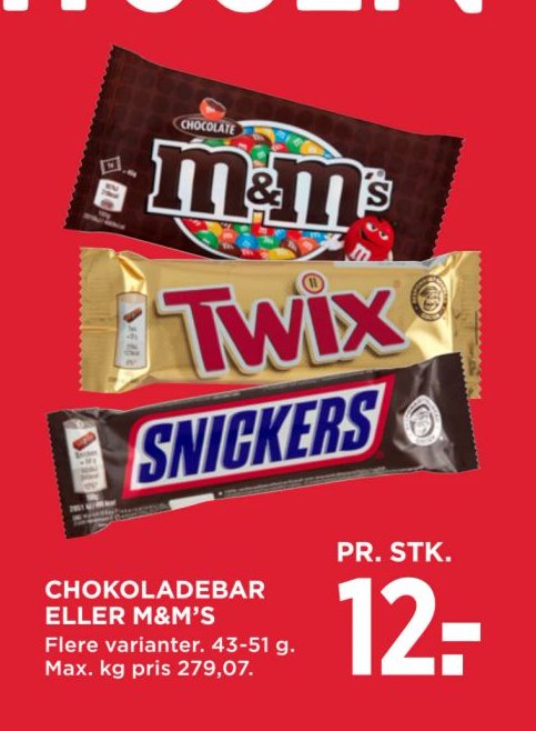 CHOKOLADEBAR ELLER M&M'S Flere varianter. 43-51 g. – Meny