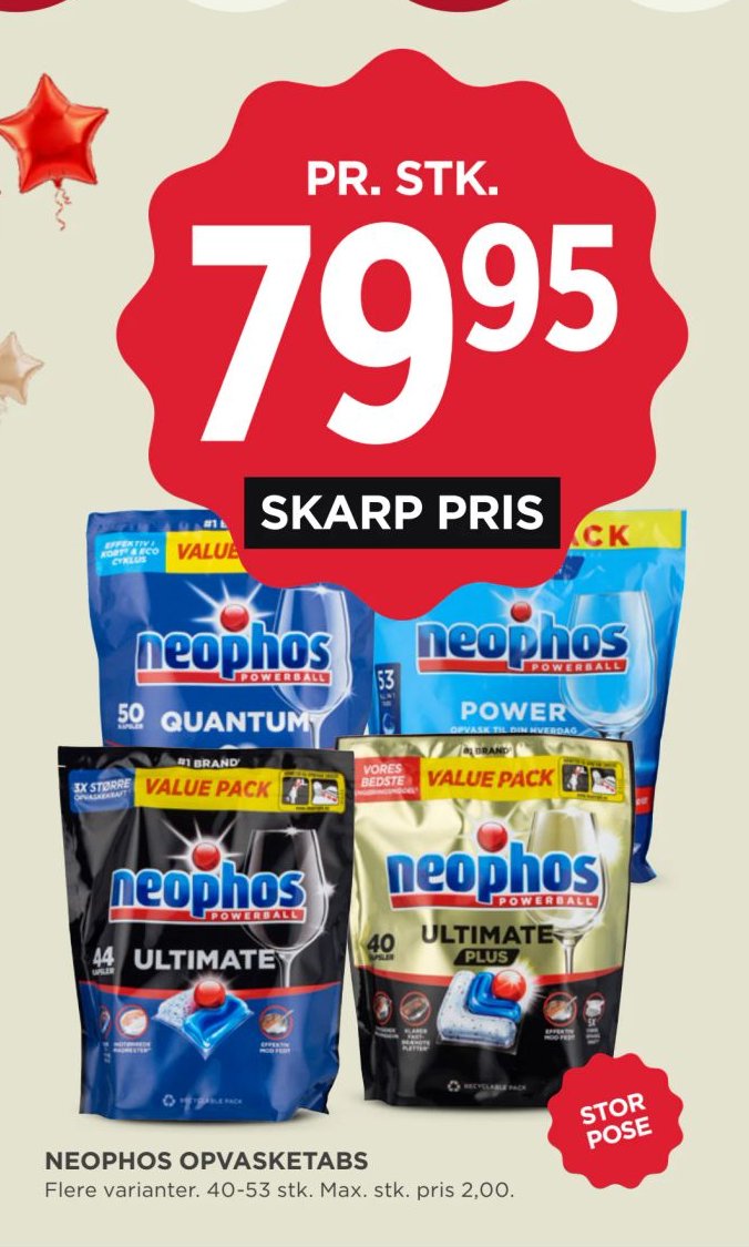 NEOPHOS OPVASKETABS Flere varianter. 40-53 stk. Max. stk. pris 2,00. – Meny