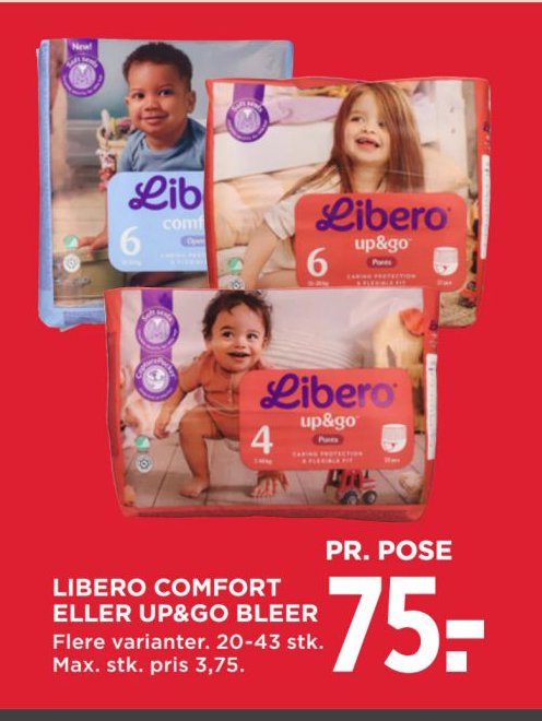 LIBERO COMFORT ELLER UP&GO BLEER Flere varianter. 20-43 stk. – Meny