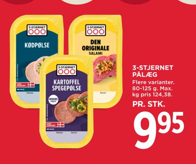 3-STJERNET PÅLÆG Flere varianter. 80-125 g. Max. kg pris 124,38. – Meny