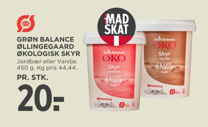 GRØN BALANCE RØNNEGAARD ØKOLOGISK SKYR Jordbær eller Vanilje. 450 g. – Meny