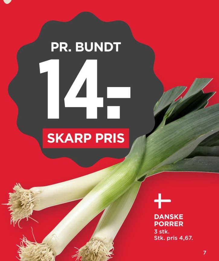 DANSKE PORRER 3 stk. Stk. pris 4,67. – Meny
