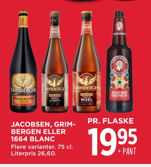 JACOBSEN, GRIMBERGEN ELLER 1664 BLANC Flere varianter. 75 cl. – Meny