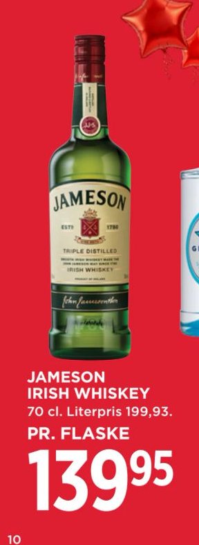 JAMESON IRISH WHISKEY 70 cl. Literpris 199,93. – Meny
