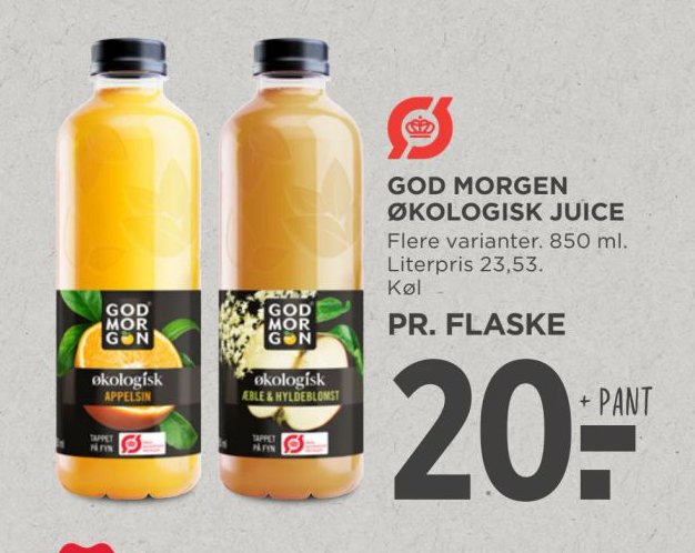 GOD MORGEN ØKOLOGISK JUICE Flere varianter. 850 ml. Literpris 23,53. Køl – Meny