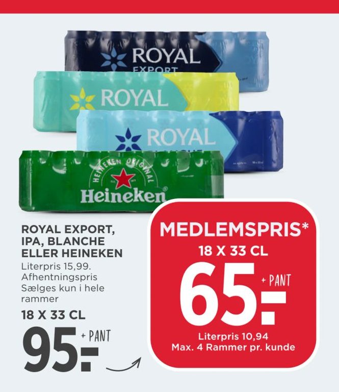 ROYAL EXPORT, IPA, BLANCHE ELLER HEINEKEN 18 X 33 CL – Meny