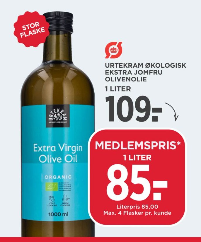 URTEKRAM ØKOLOGISK EKSTRA JOMFRU OLIVENOLIE 1 LITER – Meny