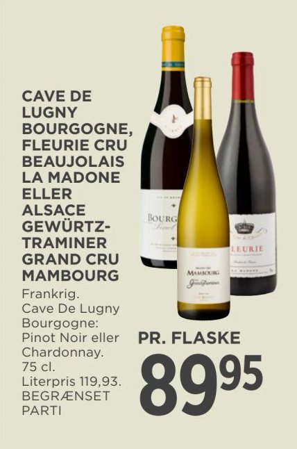 CAVE DE LUGNY BOURGOGNE, FLEURIE CRU BEAUJOLAIS LA MADONE ELLER ALSACE GEWÜRZTRAMINER GRAND CRU MAMBOURG – Meny