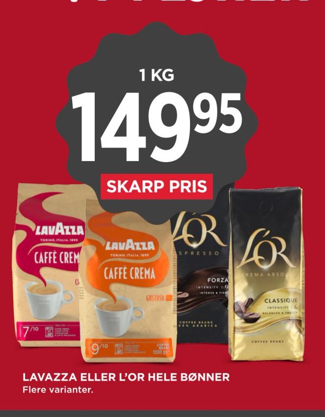 LAVAZZA ELLER L’OR HELE BØNNER Flere varianter. – Meny