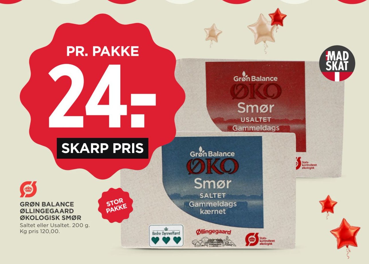 GRØN BALANCE ØLLINGEGAARD ØKOLOGISK SMØR Saltet eller Usaltet. 200 g. – Meny