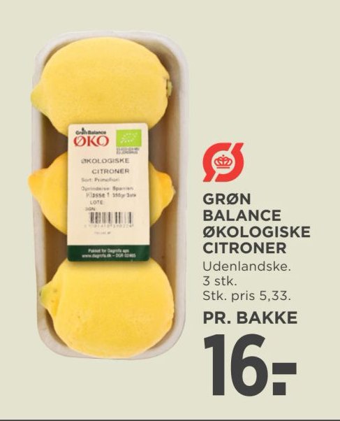 GRØN BALANCE ØKOLOGISKE CITRONER Udenlandske. 3 stk. – Meny