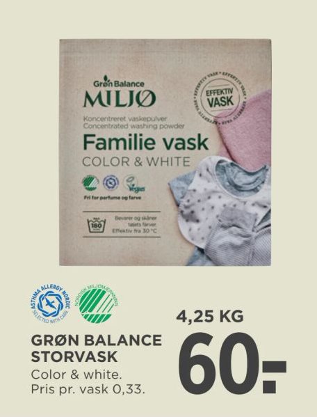 GRØN BALANCE STORVASK Color & white. 4,25 KG – Meny