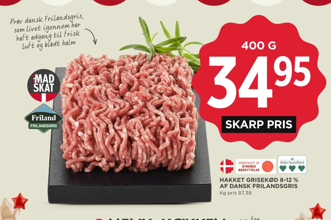 HAKKET GRISEKØD 8-12 % AF DANSK FRILANDSGRIS – Meny