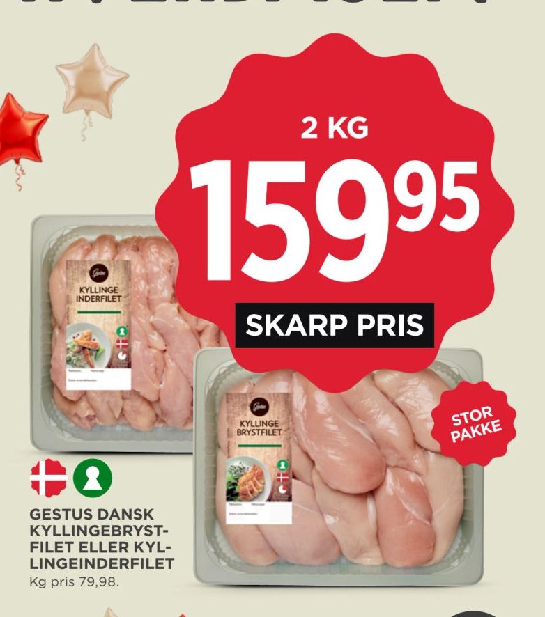 GESTUS DANSK KYLLINGEBRYSTFILET ELLER KYLLINGEINDERFILET 2 KG – Meny