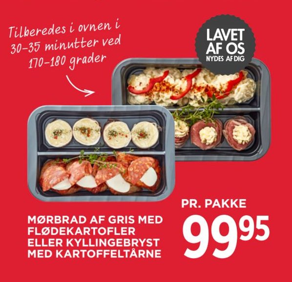 MØRBRAD AF GRIS MED FLØDEKARTOFLER ELLER KYLLINGEBRYST MED KARTOFELTÅRNE – Meny