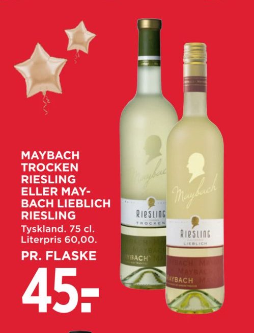MAYBACH TROCKEN RIESLING ELLER MAYBACH LIEBLICH RIESLING Tyskland. 75 cl. – Meny