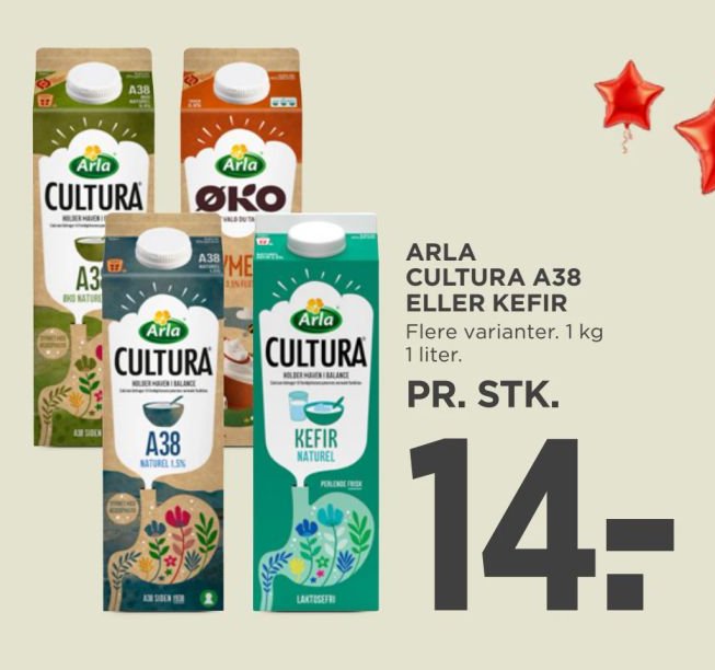 ARLA CULTURA A38 ELLER KEFIR Flere varianter. 1 kg 1 liter. – Meny