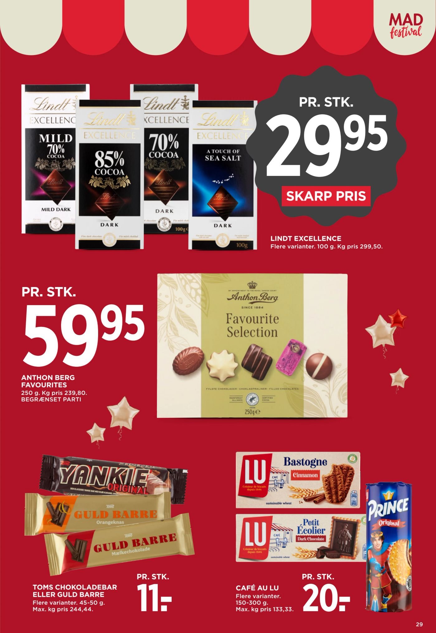 LINDT EXCELLENCE Flere varianter. 100 g. Kg pris 299,50. – Meny