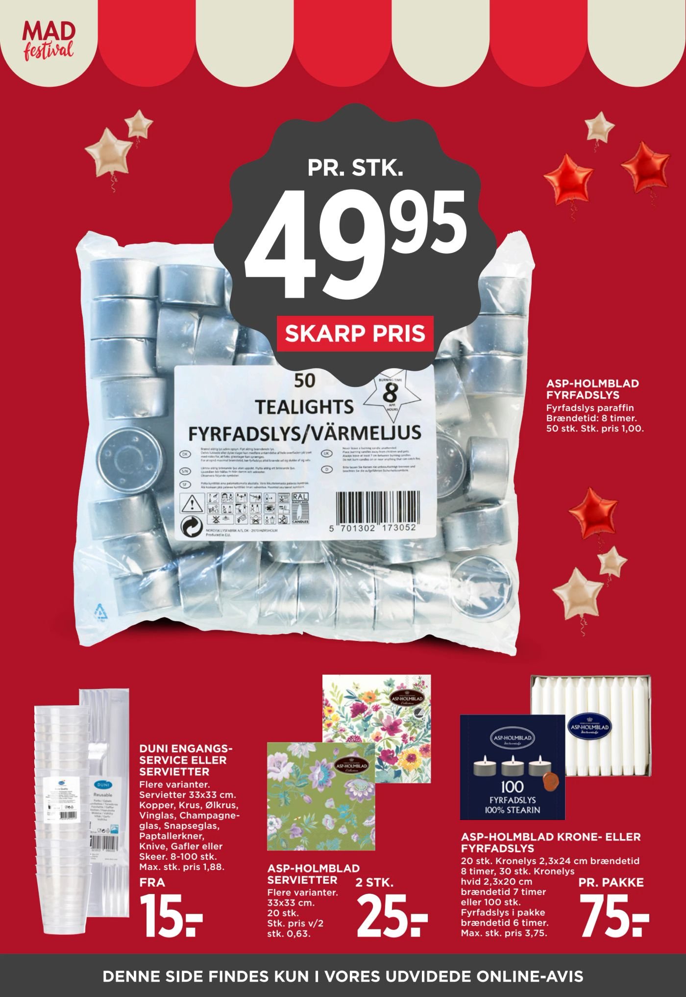 50 TEALIGHTS FYRFADSLYS/VÄRMELJUS – Meny