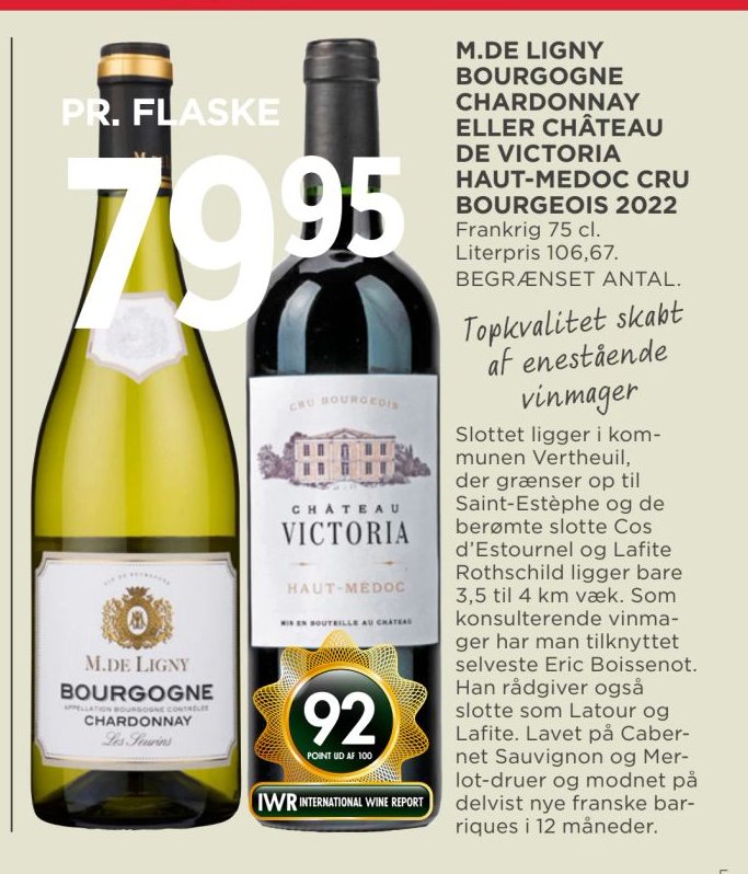 M.DE LIGNY BOURGOGNE CHARDONNAY ELLER CHÂTEAU DE VICTORIA HAUT-MEDOC CRU BOURGEOIS 2022 – Meny