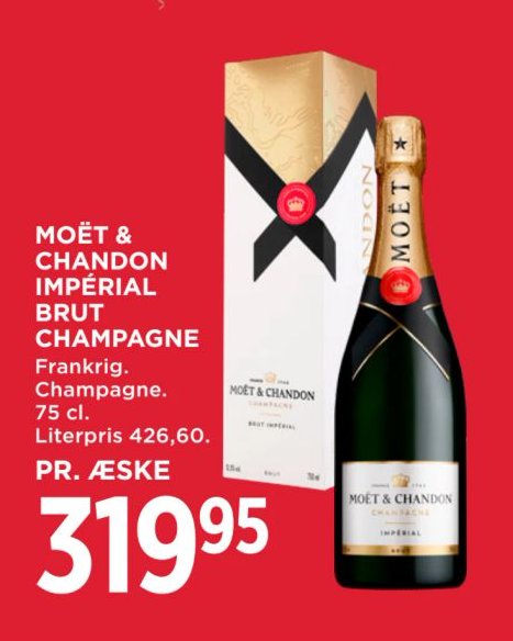 MOËT & CHANDON IMPÉRIAL BRUT CHAMPAGNE Frankrig. Champagne. 75 cl. Literpris 426,60. – Meny