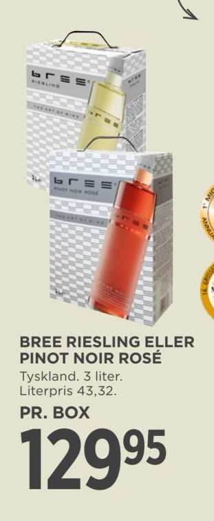 BREET RIESLING ELLER PINOT NOIR ROSÉ Tyskland. 3 liter. Literpris 43,32. PR. BOX – Meny