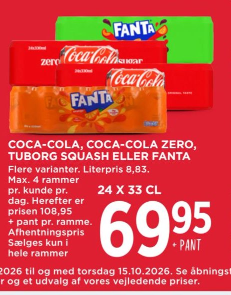 COCA-COLA, COCA-COLA ZERO, TUBORG SQUASH ELLER FANTA – Meny