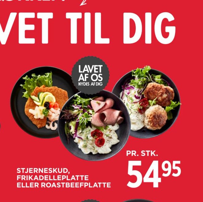STJERNESKUD, FRIKADELLEPLATTE ELLER ROASTBEEFPLATTE – Meny