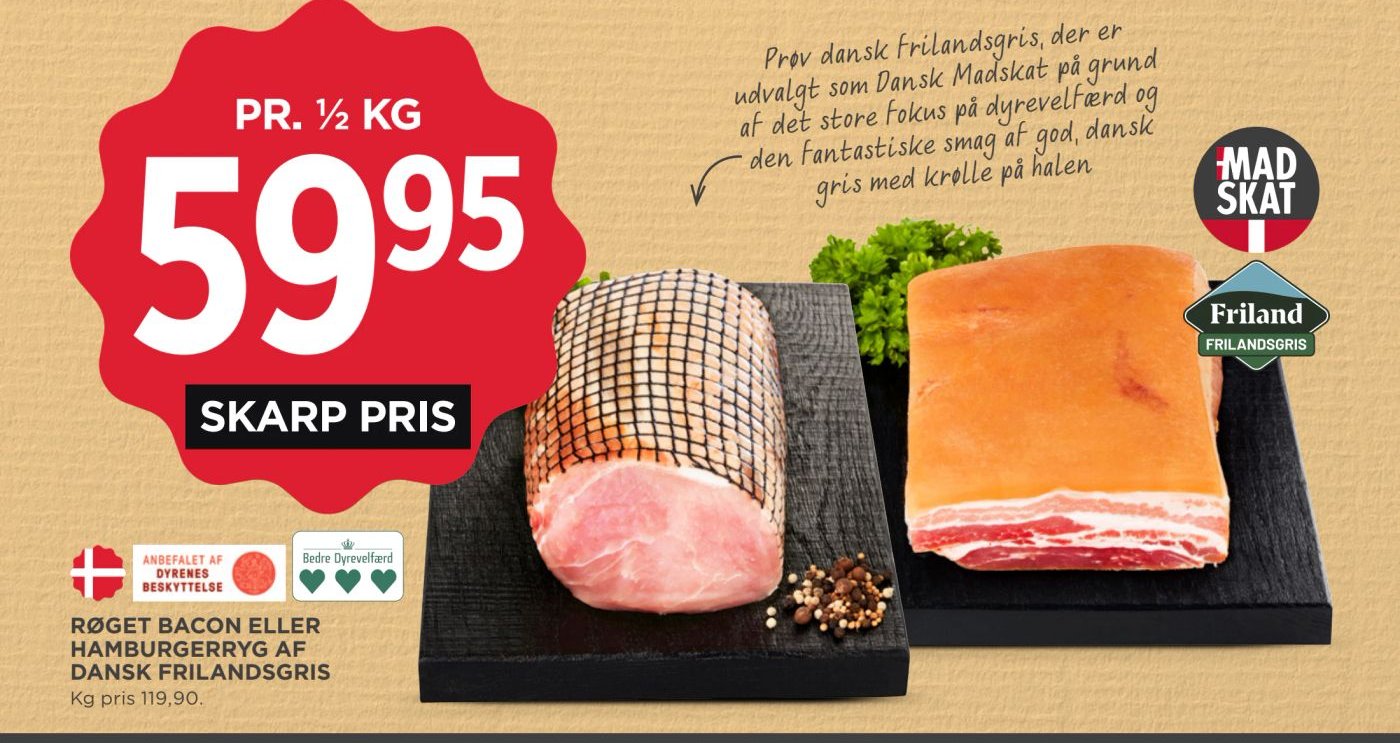 RØGET BACON ELLER HAMBURGERRYG AF DANSK FRILANDSGRIS – Meny