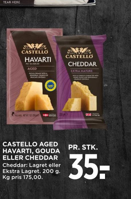 CASTELLO AGED HAVARTI, GOUDA ELLER CHEDDAR – Meny