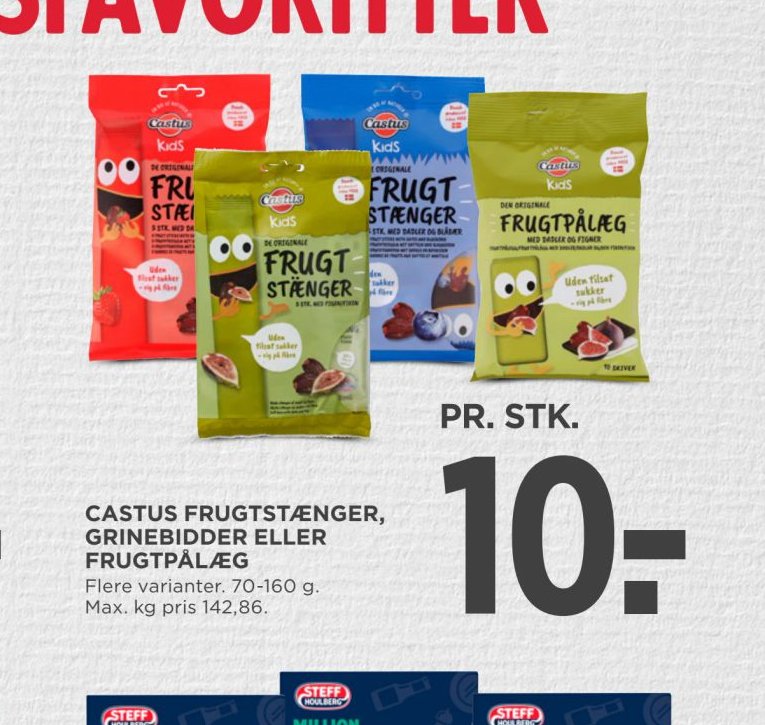 CASTUS FRUGTSTÆNGER, GRINEBIDDER ELLER FRUGTPÅLÆG – Meny