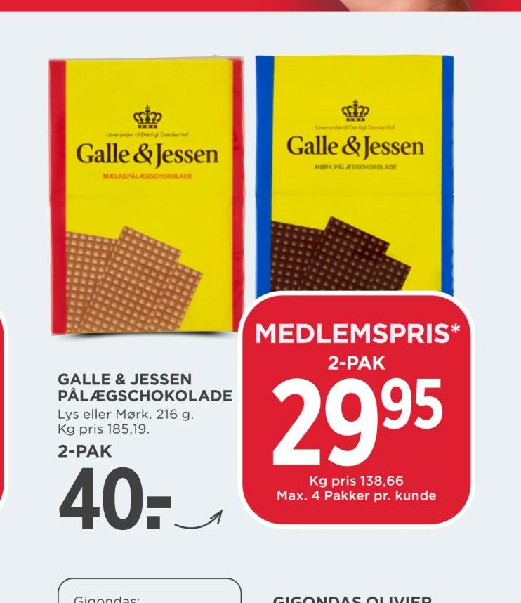 GALLE & JESSEN PÅLÆGSCHOKOLADE – Meny