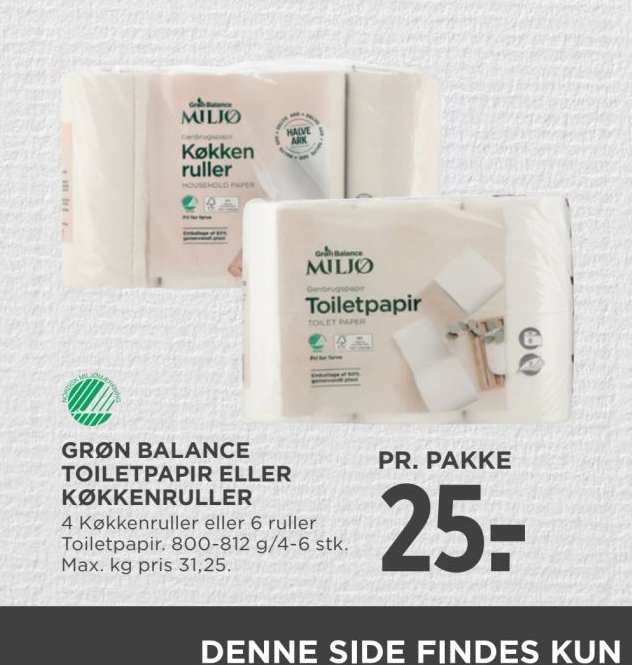 GRØN BALANCE TOILETPAPIR ELLER KØKKENRULLER – Meny