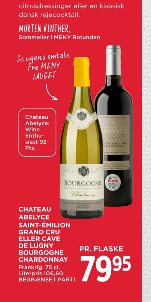 CHATEAU ABELYCE SAINT-ÉMILION GRAND CRU ELLER CAVE DE LUGNY BOURGOGNE CHARDONNAY – Meny