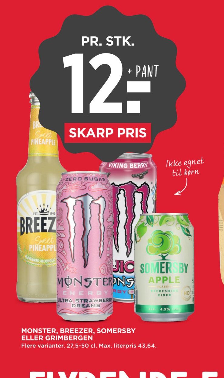 MONSTER, BREEZER, SOMERSBY ELLER GRIMBERGEN – Meny