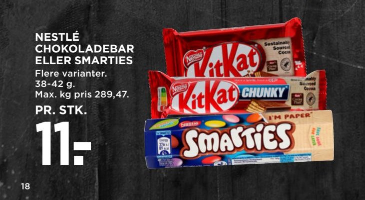 NESTLÉ CHOKOLADEBAR ELLER SMARTIES – Meny