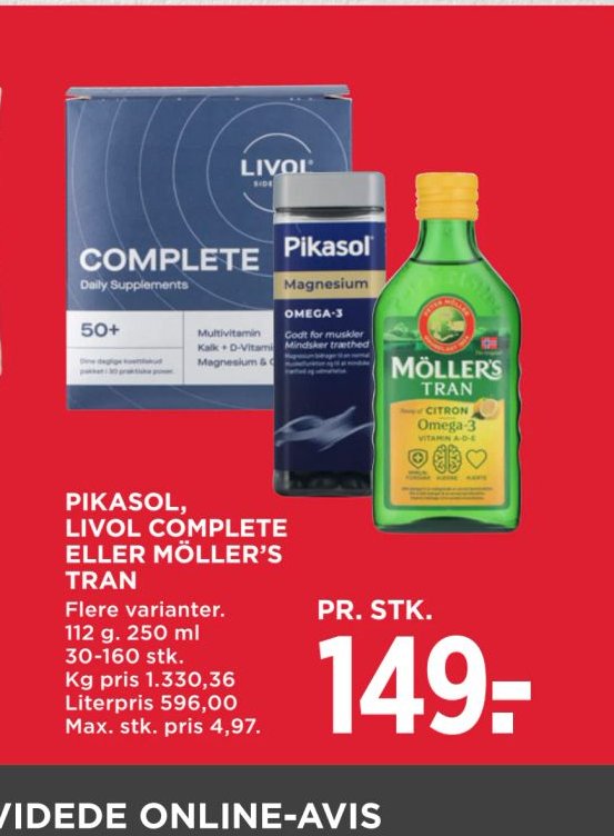 PIKASOL, LIVOL COMPLETE ELLER MÖLLER’S TRAN – Meny