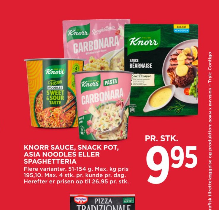 KNORR SAUCE, SNACK POT, ASIA NOODLES ELLER SPAGHETTERIA – Meny