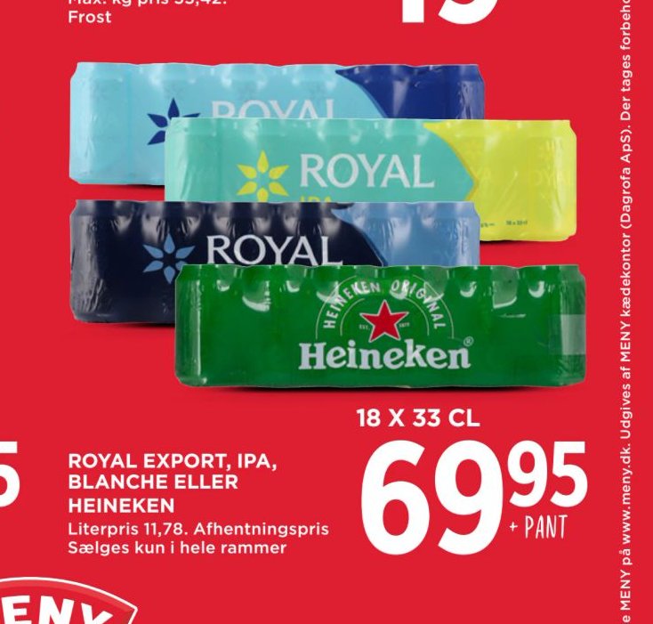 ROYAL EXPORT, IPA, BLANCHE ELLER HEINEKEN – Meny