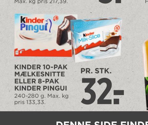 KINDER 10-PAK MÆLKESNITTE ELLER 8-PAK KINDER PINGUI – Meny