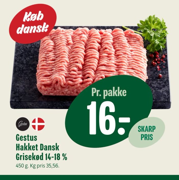 Gestus Hakket Dansk Grisekød 14-18 % 450 g – Min Købmand