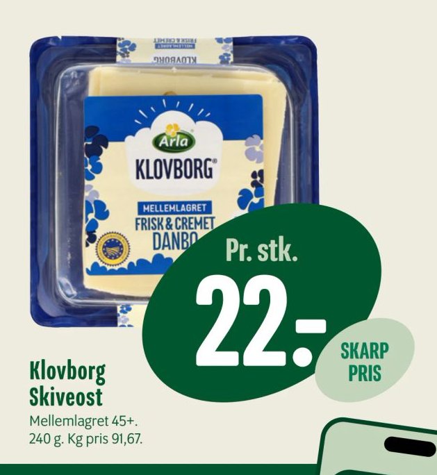 Klovborg Skiveost Mellemlagret 45+, 240 g – Min Købmand