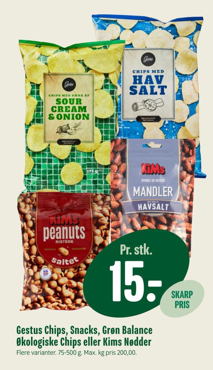 Gestus Chips, Snacks, Grøn Balance Økologiske Chips eller Kims Nødder – Min Købmand