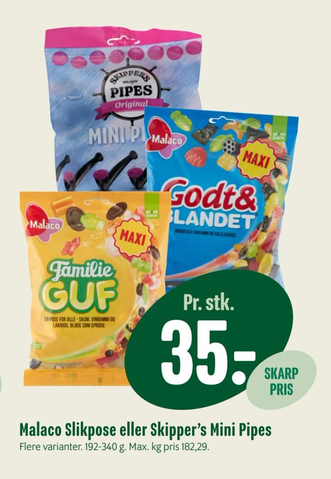 Malaco Slikpose eller Skipper’s Mini Pipes – Min Købmand
