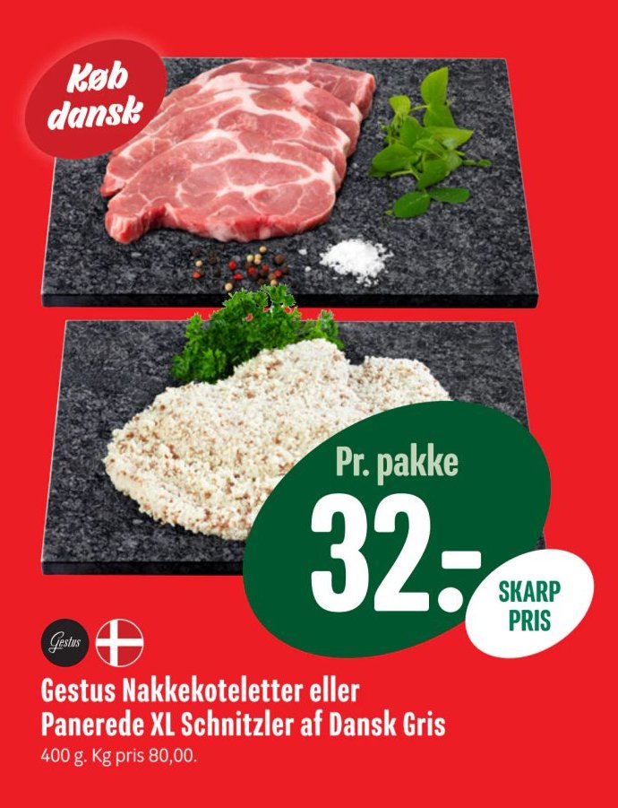 Gestus Nakkekoteletter eller Panerede XL Schnitzler af Dansk Gris 400 g – Min Købmand