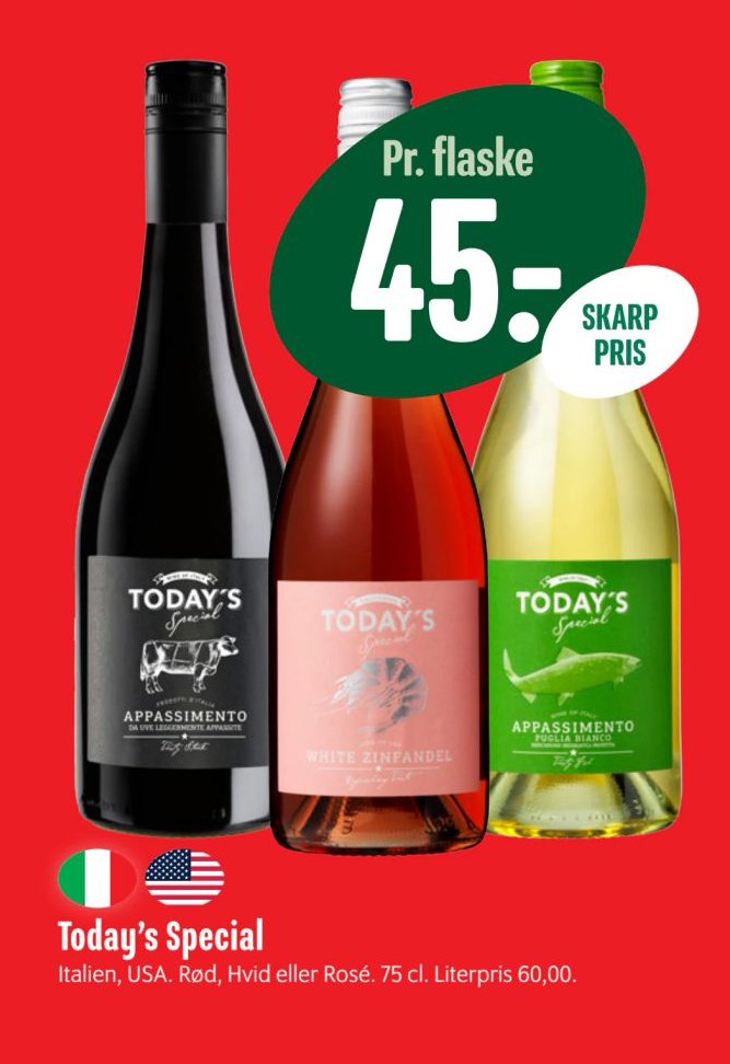 Today's Special Italien, USA. Rød, Hvid eller Rosé. 75 cl – Min Købmand