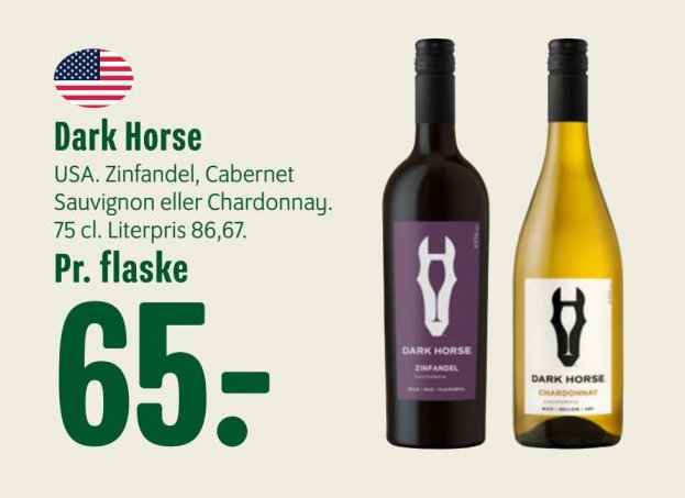 Dark Horse USA. Zinfandel, Cabernet Sauvignon eller Chardonnay. 75 cl. – Min Købmand