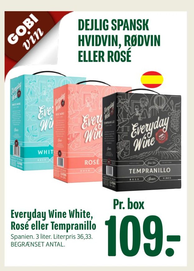 Everyday Wine White, Rosé eller Tempranillo Spanien. 3 liter. – Min Købmand